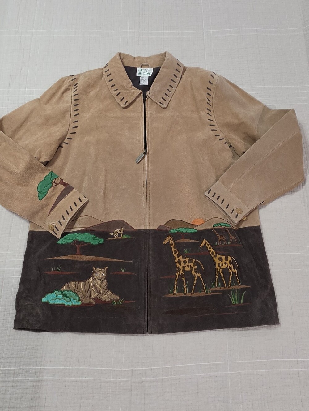 Vintage Quacker Factory Suede Leather Jacket, Safari Animal Embroidery. Xlg